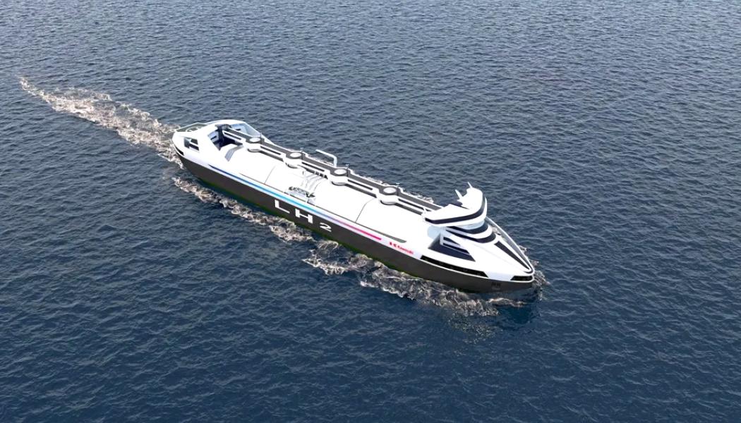 Illustration av det nya fartyget med vätgasdrift. Foto: Kawasaki Heavy Industries