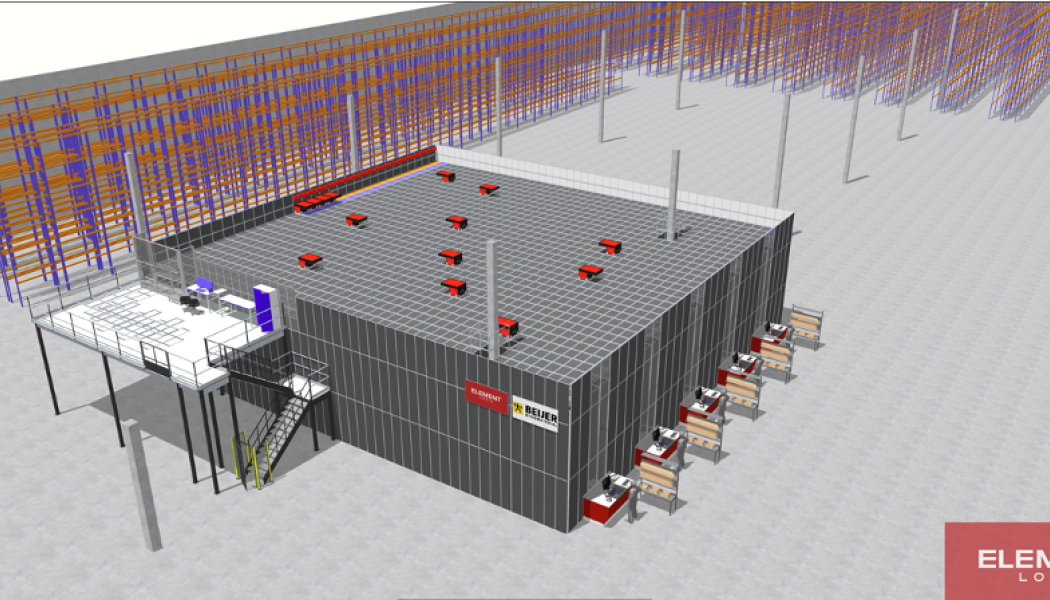 Robotsystemet har en kapacitet på 22 000 lådor och hanteras av 15 R5-robotar. Bild: Element Logic