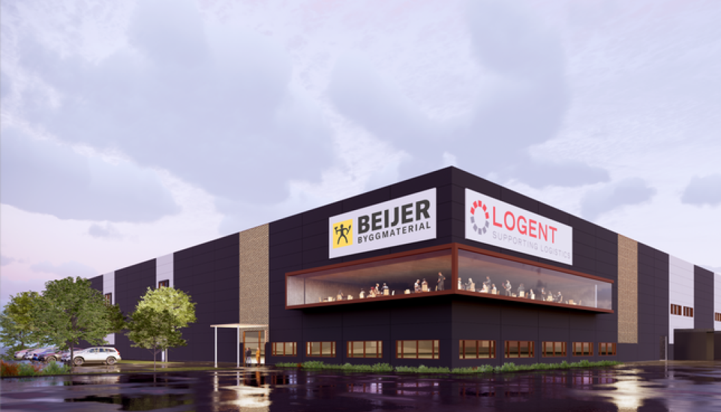 Beijer bygger 65 000 kvadratmeter centrallager i Eskilstuna Logistikpark. Foto: Logent 