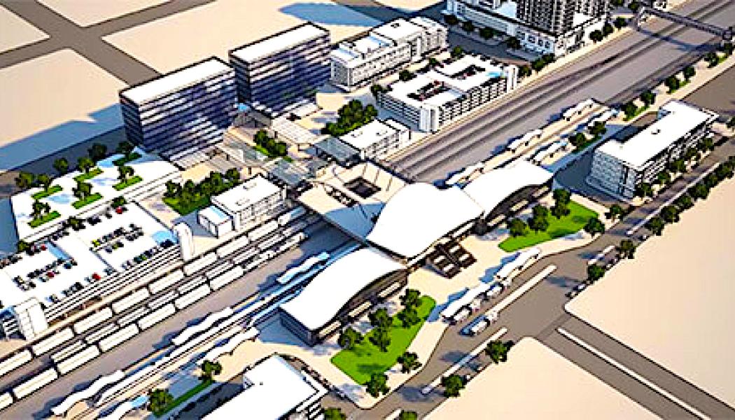 Burbank Airport Station kommer att ligga väster om Hollywood Way och öster om Hollywood Burbank AirportExternal Link. Den raffinerade underjordiska stationen för höghastighetståg kommer att ligga i anslutning till den framtida Hollywood Burbank Airport-ersättningsterminalen External Link, som kommer att ge en möjlighet att direkt länka samman dessa två viktiga transportnav. Bild: California High-Speed Rail Authority,
