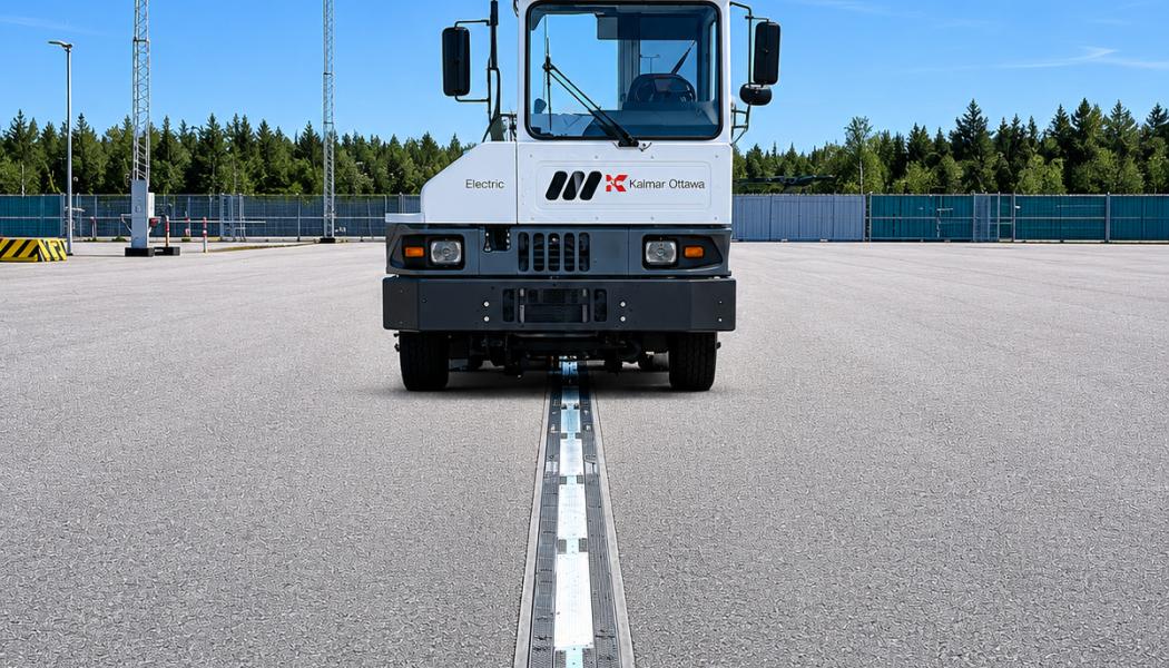 Tekniken bygger på konduktiv laddning via en skena i vägbanan som gör det möjligt för fordon att ladda automatiskt under körning – så kallad dynamisk laddning. Foto: Elonroad