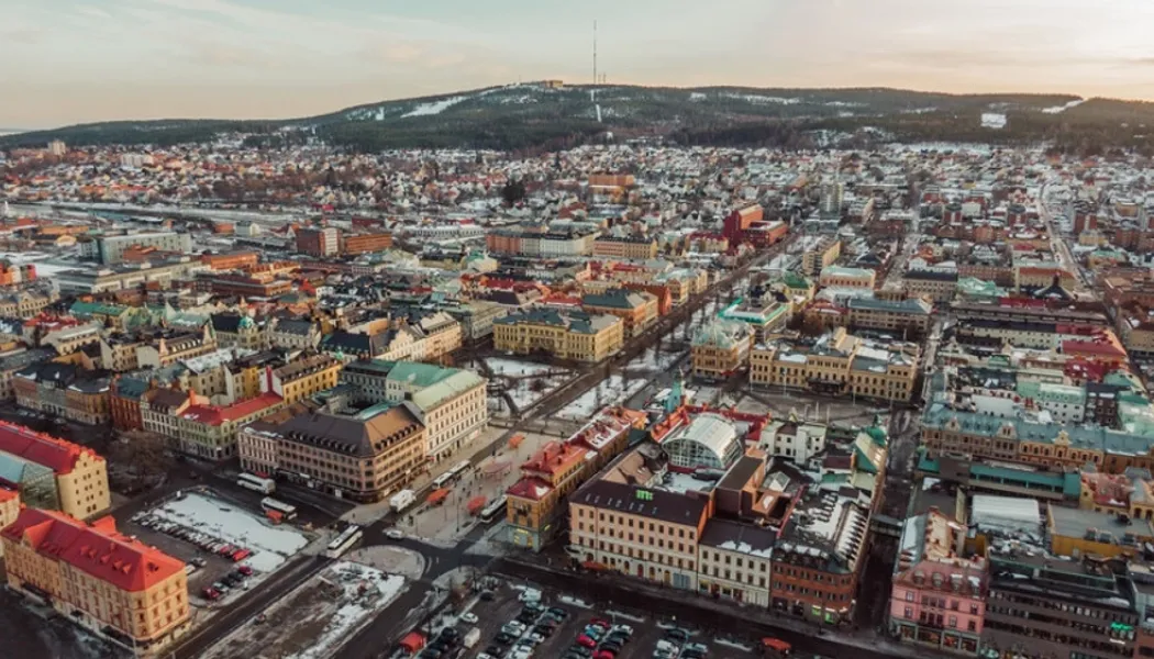 Drönarbild över Sundsvall och Stenstan Foto: Sundsvalls kommun