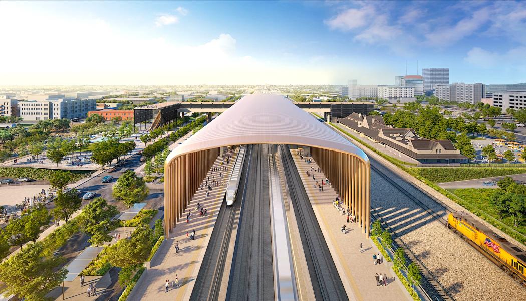 Arkitekternas vision av staden Fresnos centralstation i Kalifornien. Illustration: California High Speed Rail Authority