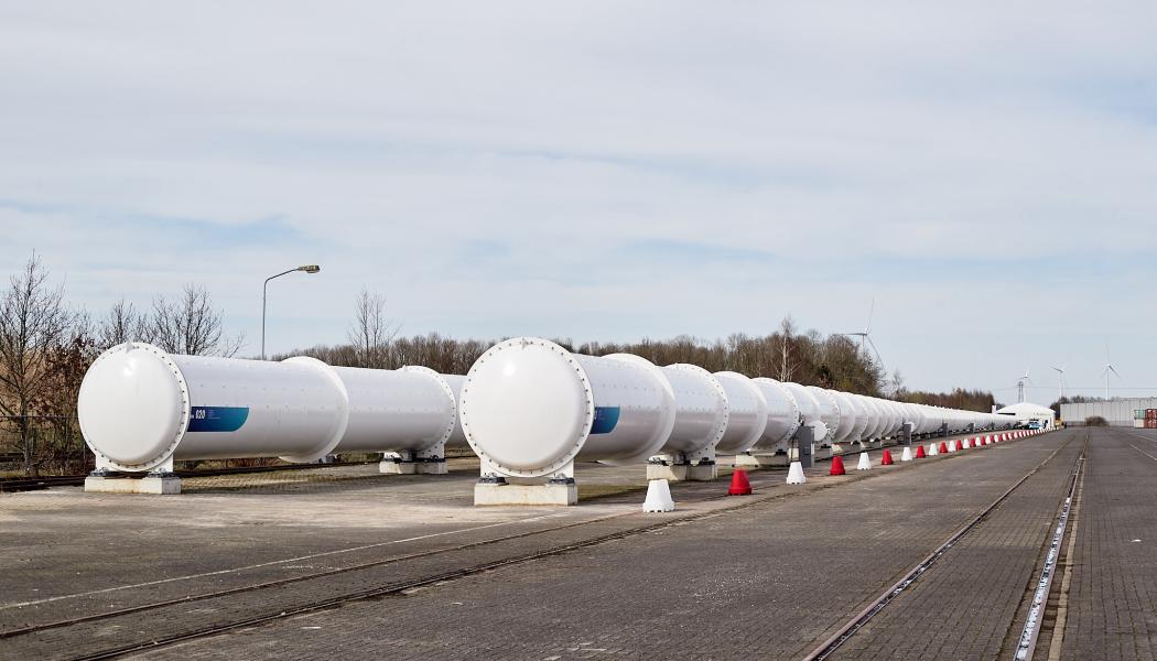 Testbanan sträcker sig över 420 meter och består av stålcylindrar som sammankopplas till en rörstruktur bredvid befintlig infrastruktur. Foto: Gemeente Veendam. (Kommunen Veendam)