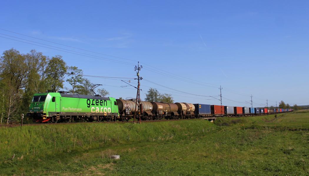 Green Cargos godståg passerar genom Skåne. Pressbild: Green Cargo