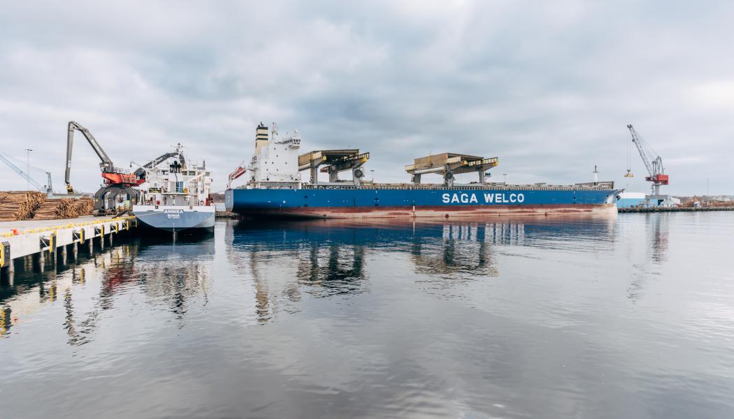 Det nya lagersystemet Sipal testas inledningsvis för exportflödena till USA från Varberg. SAGA Welco är ett av rederierna som trafikerar Varberg - USA. Foto: Hallands hamnar