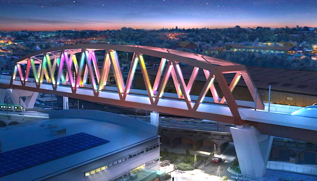 Bellingham-bron i Birmingham har planerats att bli en del av höghastighetssträckan HS2. Premiärministern Rishi Sunak vill dock, enligt mediauppgifter, spara pengar genom att begränsa HS2 till en sträcka mellan västra London och Birmingham. Illustration: HS2
