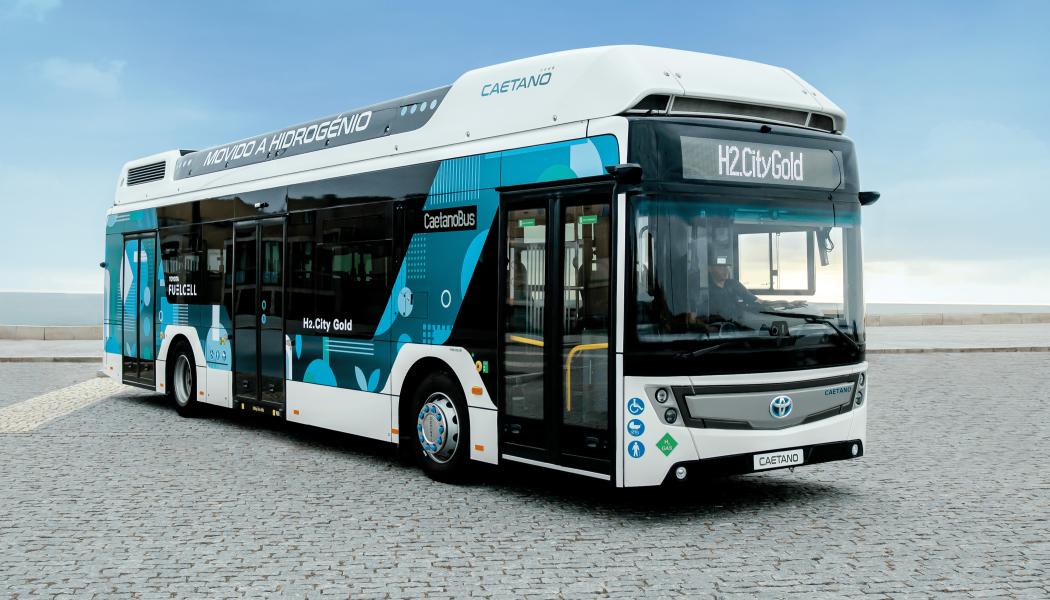Vätgasbussen Caetano H2 City Gold besöker fyra svenska städer i vår.  Foto: Vätgas Sverige

