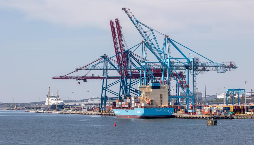 Laura Maersk under lördagens anlöp i Göteborgs Hamn. Nästa anhalt: Bremerhaven. Bild: Göteborgs Hamn AB.