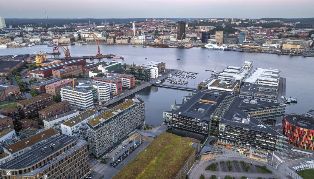 Drönarfoto över Göteborg, Lindholmen. Foto: Business Region Göteborg