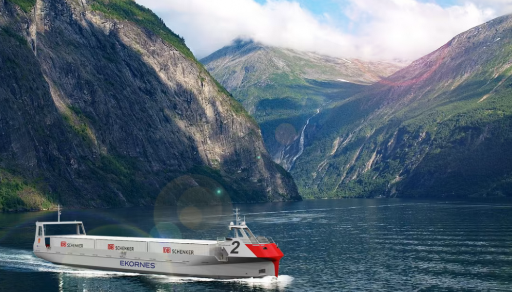 Fartyget kommer att trafikera Ekornes egen hamn, Ikornnes, och hamnen i Ålesund, som servar de största sjöfraktshamnarna i Europa. Bild: Naval Dynamics