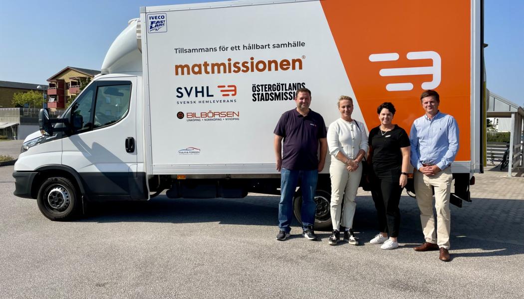 Håkan Qvarfordt, platschef på SVHL, Lina Hedenström, vd på NTM, Sanna Detlefsen, direktör på Östergötlands stadsmission och Mattias Ternstedt, vd på SVHL. Foto: SVHL