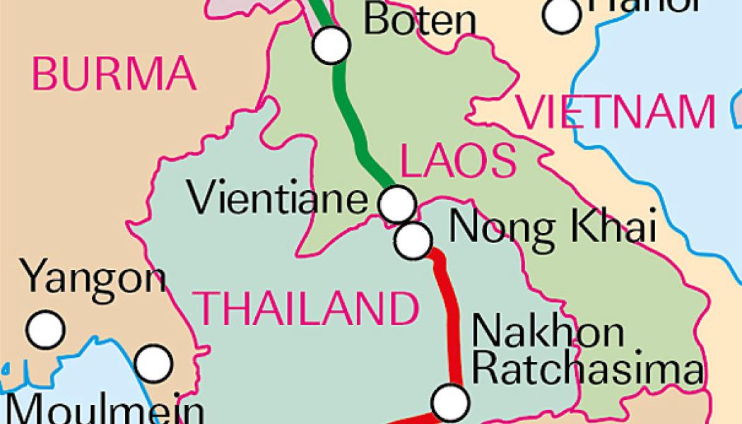 Den planerade järnvägen, som sträcker sig 873 kilometer, ska koppla samman Bangkok med Nong Khai vid gränsen till Laos, där den ansluter till Kina-Laos-järnvägen. När projektet är färdigt ska det bli möjligt att resa med tåg hela vägen från Bangkok till Kunming i den kinesiska provinsen Yunnan. Karta: WKZ-Grafik