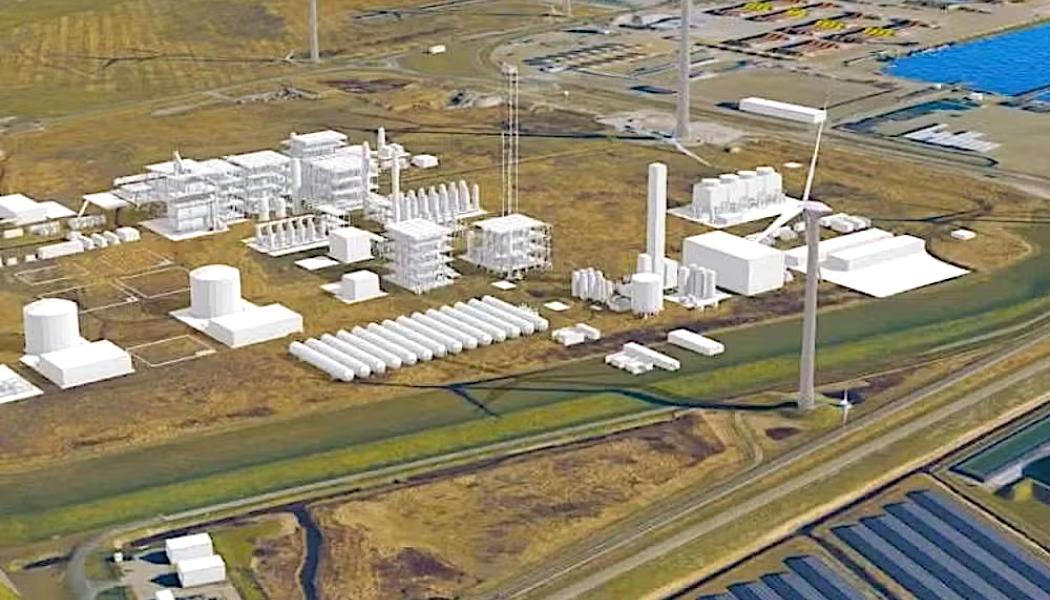 Datorgenererad illustration av den planerade anläggningen H2M Eemshaven. Foto: Equinor.