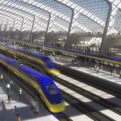 Konstnärs återgivning av en station för höghastighetståg i Kalifornien (AP Photo/California High-Speed Rail Authority, fil)