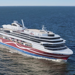 Efter fem veckor resa passerar Viking Glory Öresundsbron. Foto: Viking Line