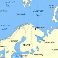 Barents hav. Karta: Wikipedia Common Lic. Kredit: NormanEinstein