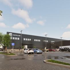 Hälften av ytan är redan uthyrd och inflyttning väntas ske i början av andra kvartalet 2027. Visionsbild: Castellum