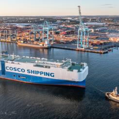 Coscos Min Jiang Kou i Göteborgs Hamn. Foto: Göteborgs Hamn