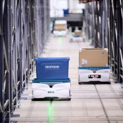 På LogiMAT-mässan i Stuttgart nyligen offentliggjorde franska robotikbolaget Exotec sitt nya program Skyfleet. Foto: Exotec