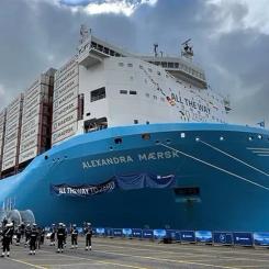 Fartyget Alexandra Maersk, ett av rederijätten Maersks containerfartyg med dubbla bränslesystem för metanol
Foto: Maersk