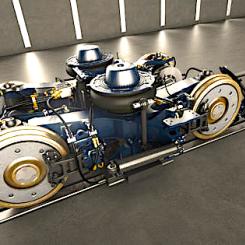 Flexx Eco™, Alstoms nya bogiarkitektur som är både smalare och lättare tack vare att hjulen är placerade utanför ramen istället för innanför. Foto: Alstom