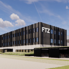 Illustration av det nya centrallagret med tillhörande huvudkontor som kommer att stå klart 2025 i Odense. Foto: Meka