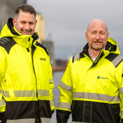 Carl-Henrik Hägg, VD Hallands Hamnar. och Henrik Carstensen, VD för Grenaa Havn. Foto: Hallands Hamnar