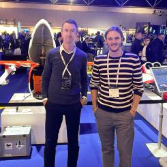 Henrik Littorin, ELIS program, och Martin Lundholm, Skanska, på Amsterdam Drone Week, som är en global plattform för att dela kunskap om aktuella luftlösningar, potentiella innovationer och viktiga regelverk. Foto: Skellefteå Science City