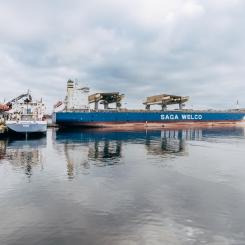 Det nya lagersystemet Sipal testas inledningsvis för exportflödena till USA från Varberg. SAGA Welco är ett av rederierna som trafikerar Varberg - USA. Foto: Hallands hamnar