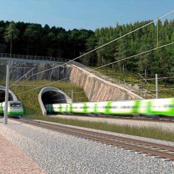 Symbolbild till Östbanan-projektet. Källä: Väylävirasto- Finlands Trafikverk