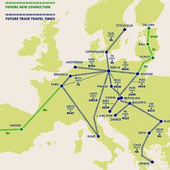 EU:s nya plan ska halvera restiderna mellan flera europeiska storstäder till 2040. Karta: Europeiska Kommissionen.