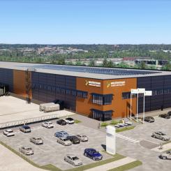 Lager- och logistikbyggnad planeras på Hacksta industriområde, söder om Bäckby i Västerås. Illustration: Pantektor AB