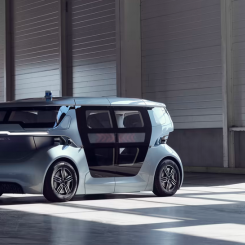 Nevs visar sin första prototyp av den nya autonoma bilen Sango som är deras mobilitetslösning för delade resor. Foto: Newv