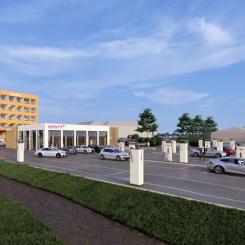 Laddningsstationen kommer initialt att utrustas med 16 snabbladdare för att byggas ut till full drift inom några år. Foto: Nivika