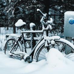 En gul brevlåda i vintermiljö. Foto: juan encalada/unsplash