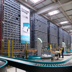 Systemet ska hantera både godsmottagning och orderplockning och är dimensionerat för en kapacitet på drygt 1 600 behållare per timme. Foto: Exotec