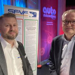 Ulf Stefansson, SFVF, och Robert Hård, Meko Group, talade om nuläget kring konkurrens och bilverkstädernas rättigheter. Foto: SBF