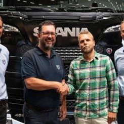 Olov Petrén Scania Håkan Roupé Scania Victor Falkenklev Falkenklev Logistik Johan Uhlin vd Scania. Foto: Scania