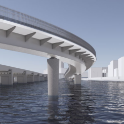 Den nya gång- och cykelbron sedd underifrån. lustration: Foster&Partners