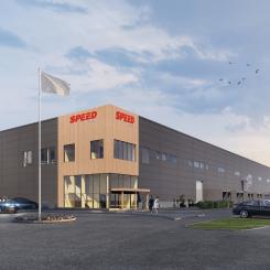 Illustration av den nya logistikanläggning i Göteborg. Illustration: Speed Group