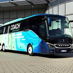 Med H2 Coach markerar Daimler Buses att även långfärdssegmentet är på väg mot elektrifiering. Foto: Daimler Buses